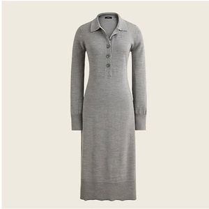J‎ CREW Gray Collared Merino Wool Knit Midi Sweater Dress Preppy Classic Luxury
